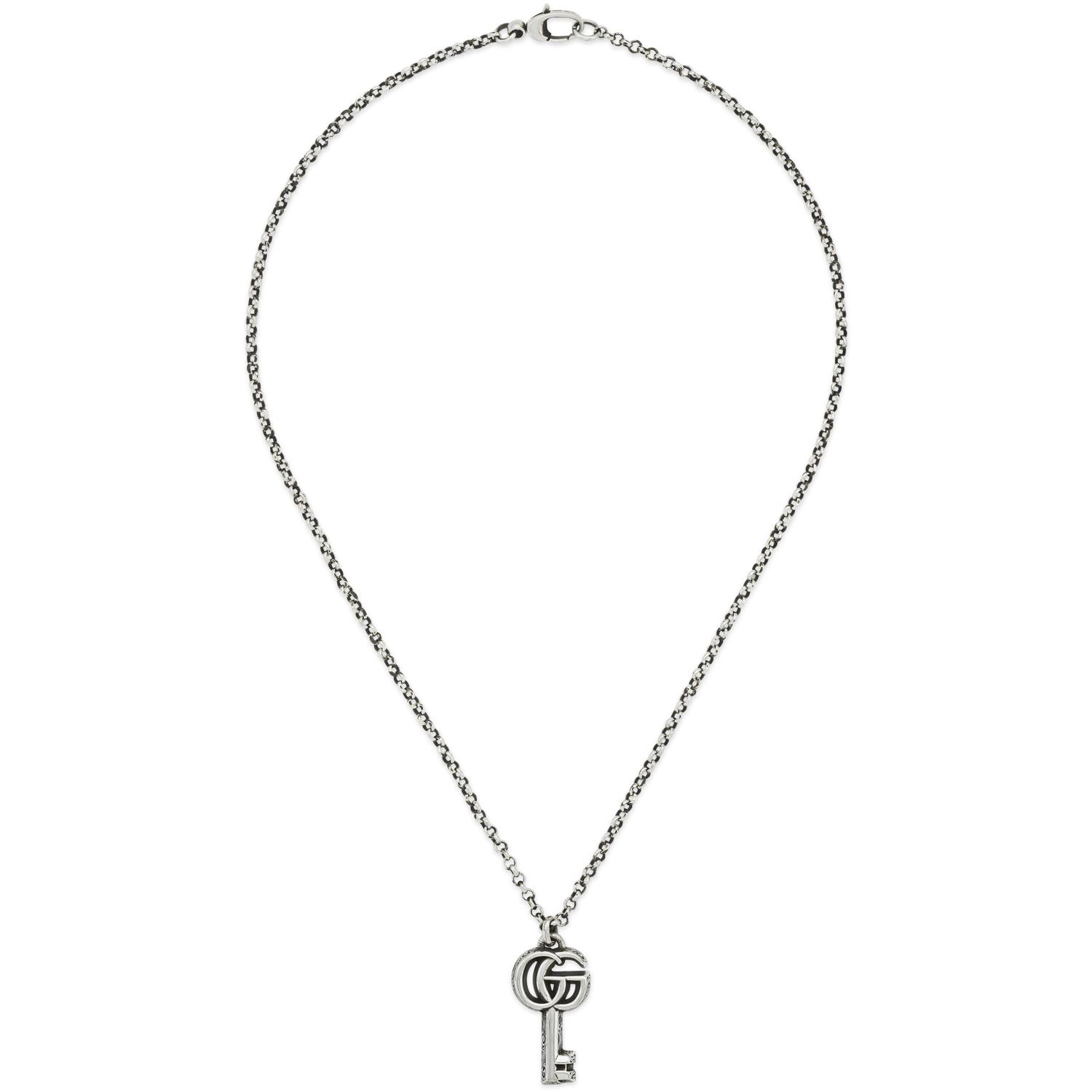 Gucci - YBB627757001 - GG Marmont Necklace in aged sterling silver with key and Double G details