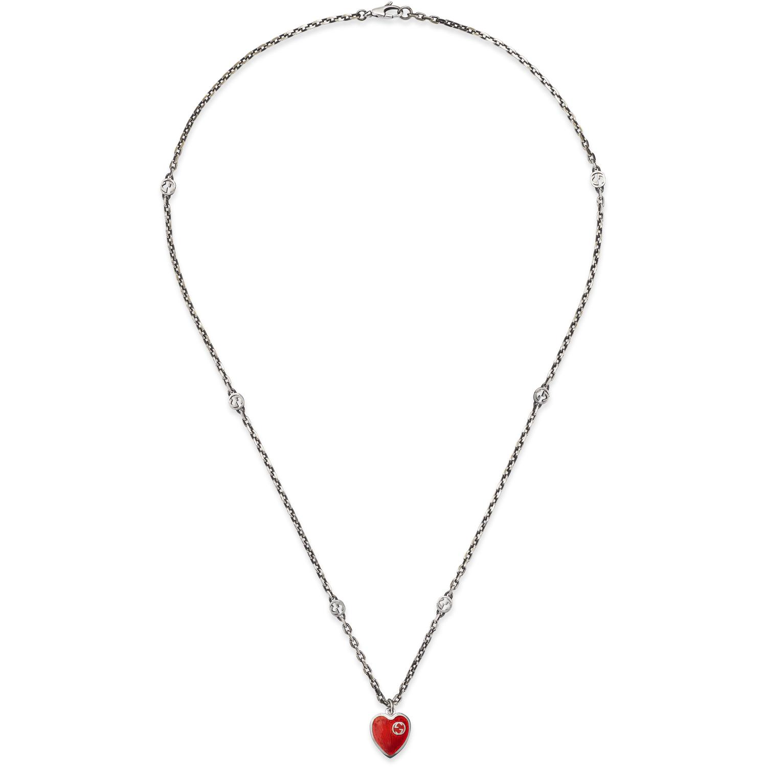 Gucci - YBB645545001 - Argento Sterling 925, Smalto - Necklace with Interlocking G enamel heart