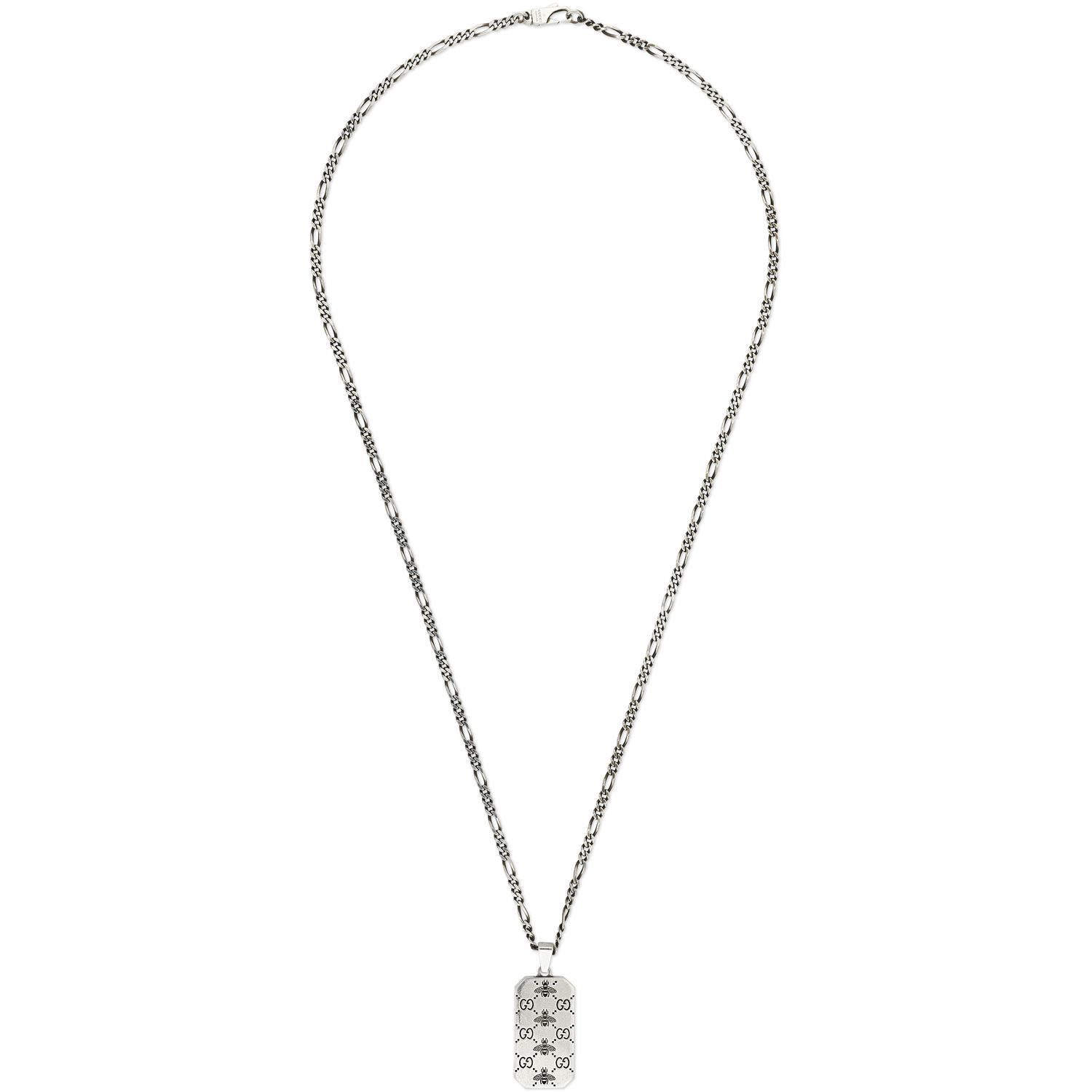 Gucci - YBB728265001 - Gucci Signature Necklace with tag in sterling silver with bee and Double G motif