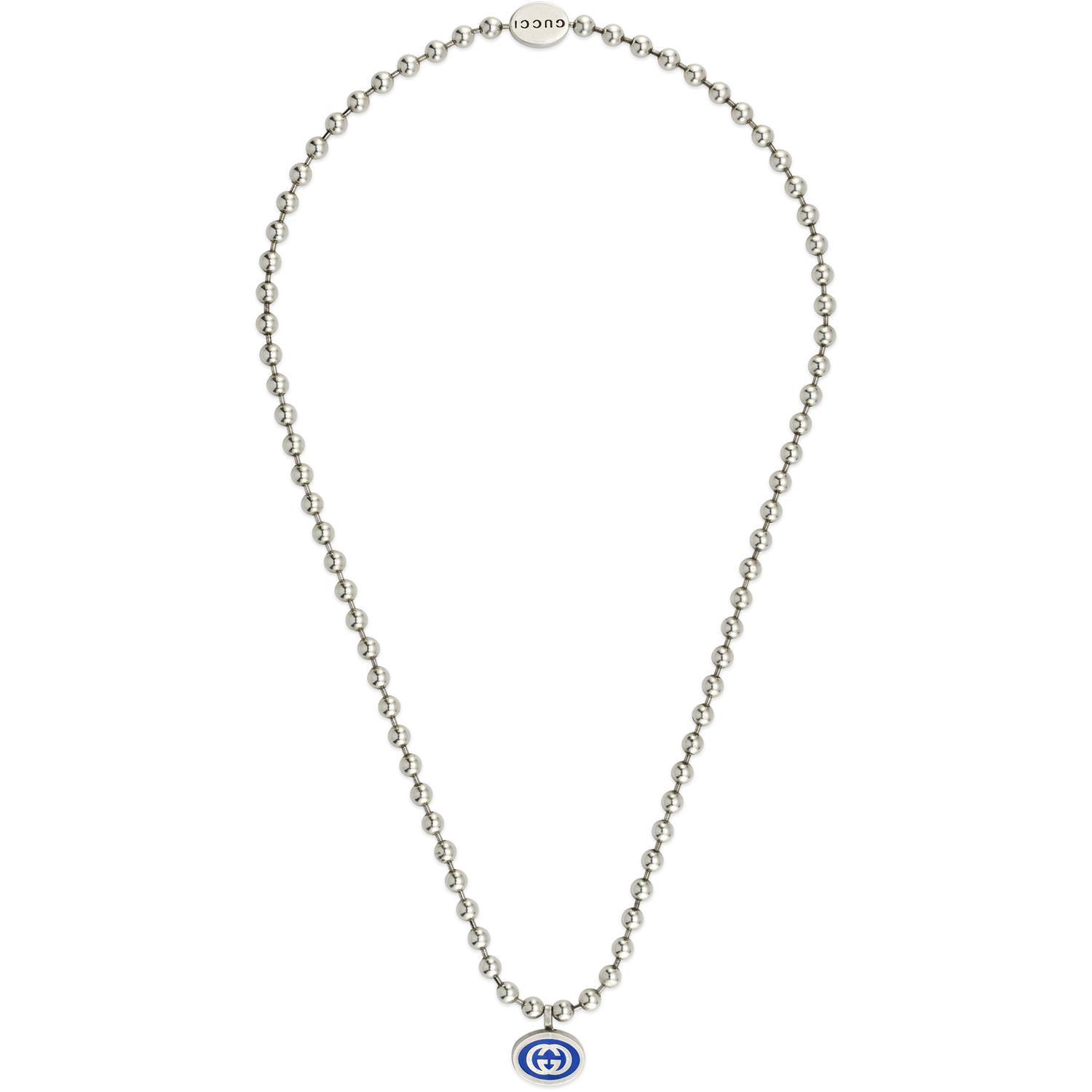 Gucci - YBB753438001 - Argento 925, Smalto - Necklace in sterling silver and blue enamel with Interlocking G pendant