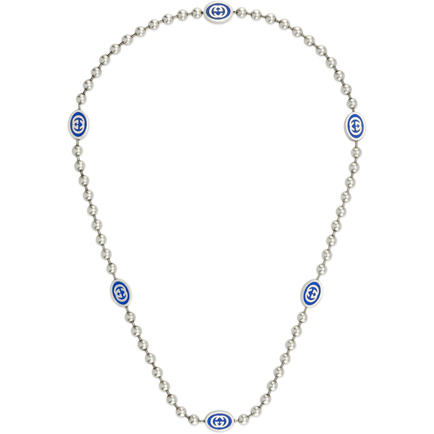 Gucci - YBB753448001 - Argento sterling 925, smalto - Necklace in sterling silver and blue enamel with Interlocking G details