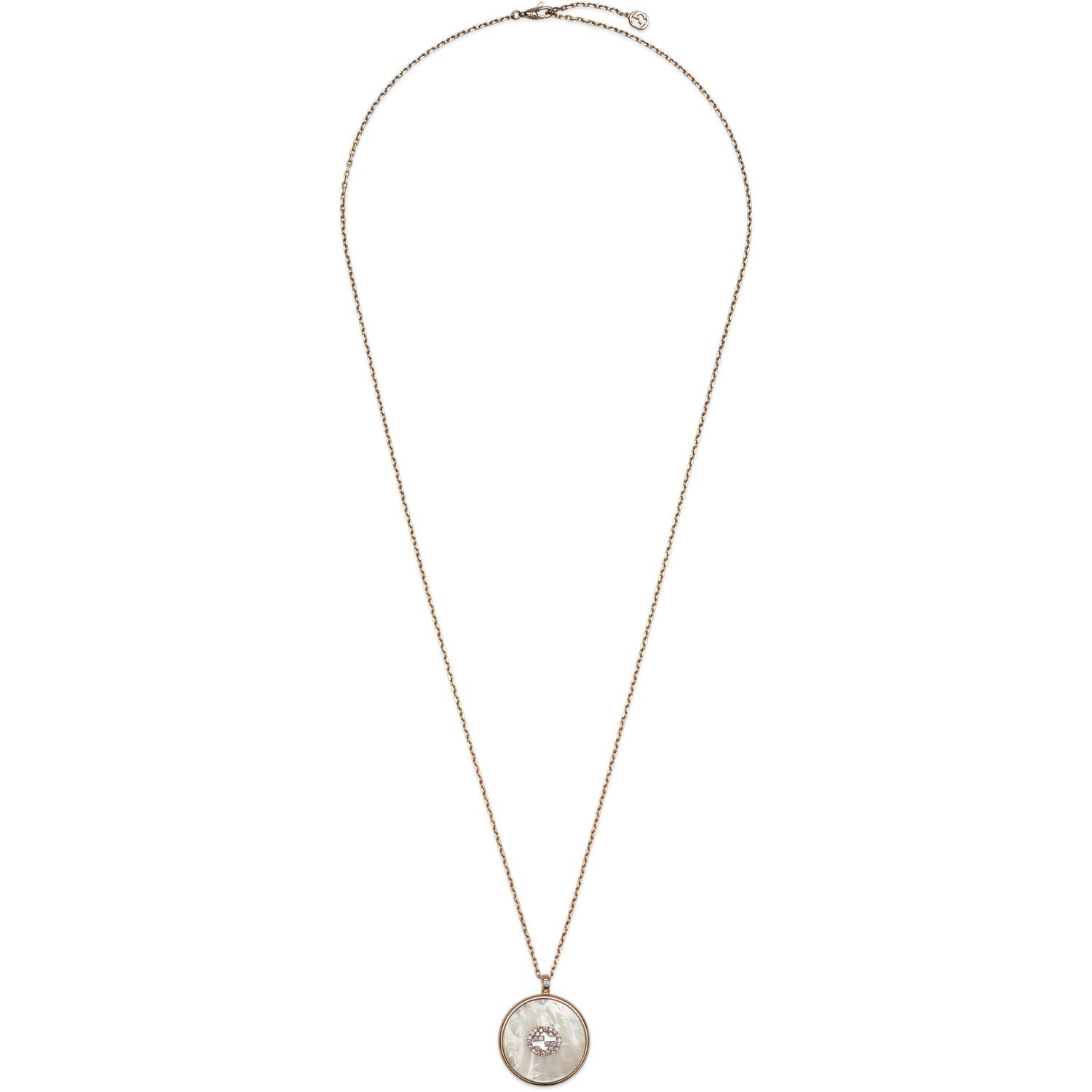 Gucci - YBB786777001 - Gucci Interlocking Necklace in pink gold, mop, diamonds GG pavé