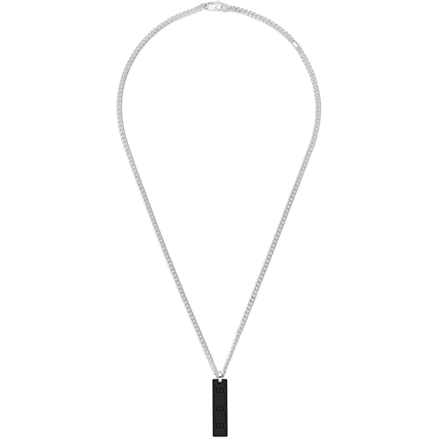 Gucci - YBB797174001 - Gucci Tag Necklace in sterling siver and black rubberized tag _lenght 50/55 cm