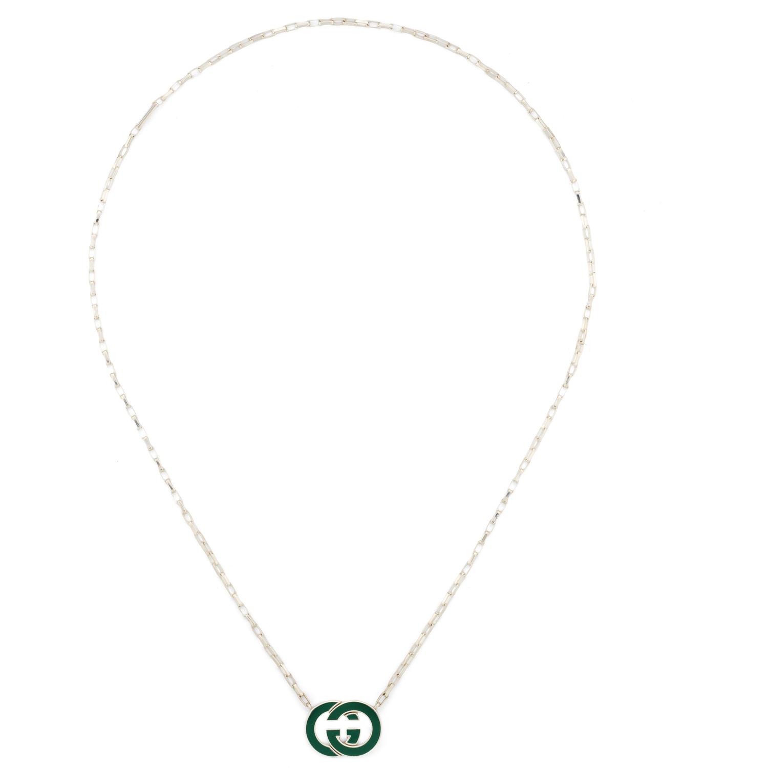 GUCCI - YBB854198001 - Interlocking Necklace Interlocking in 925 sterling silver, green enamel, 45 cm