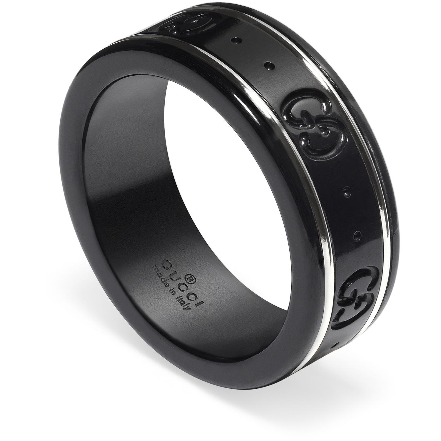 Gucci - YBC225985001 - Icon thin band in 18kt white gold and black synthetic corundum