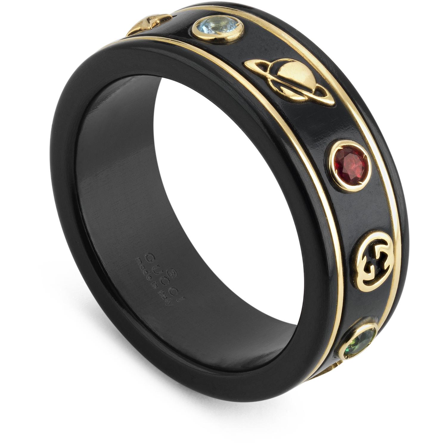 Gucci - YBC527095002 - Oro giallo 18kt, corindone sintetico nero, topazio - Icon thin band in 18kt yellow gold, black synthetic corundum and topaz