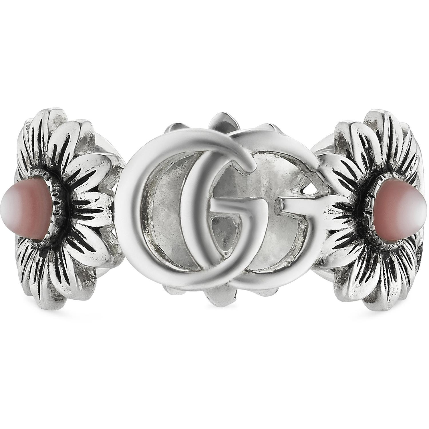 Gucci - YBC527394002 - GG Marmont Ring with Double G and flower motif in sterling silver and pink mother of pearl