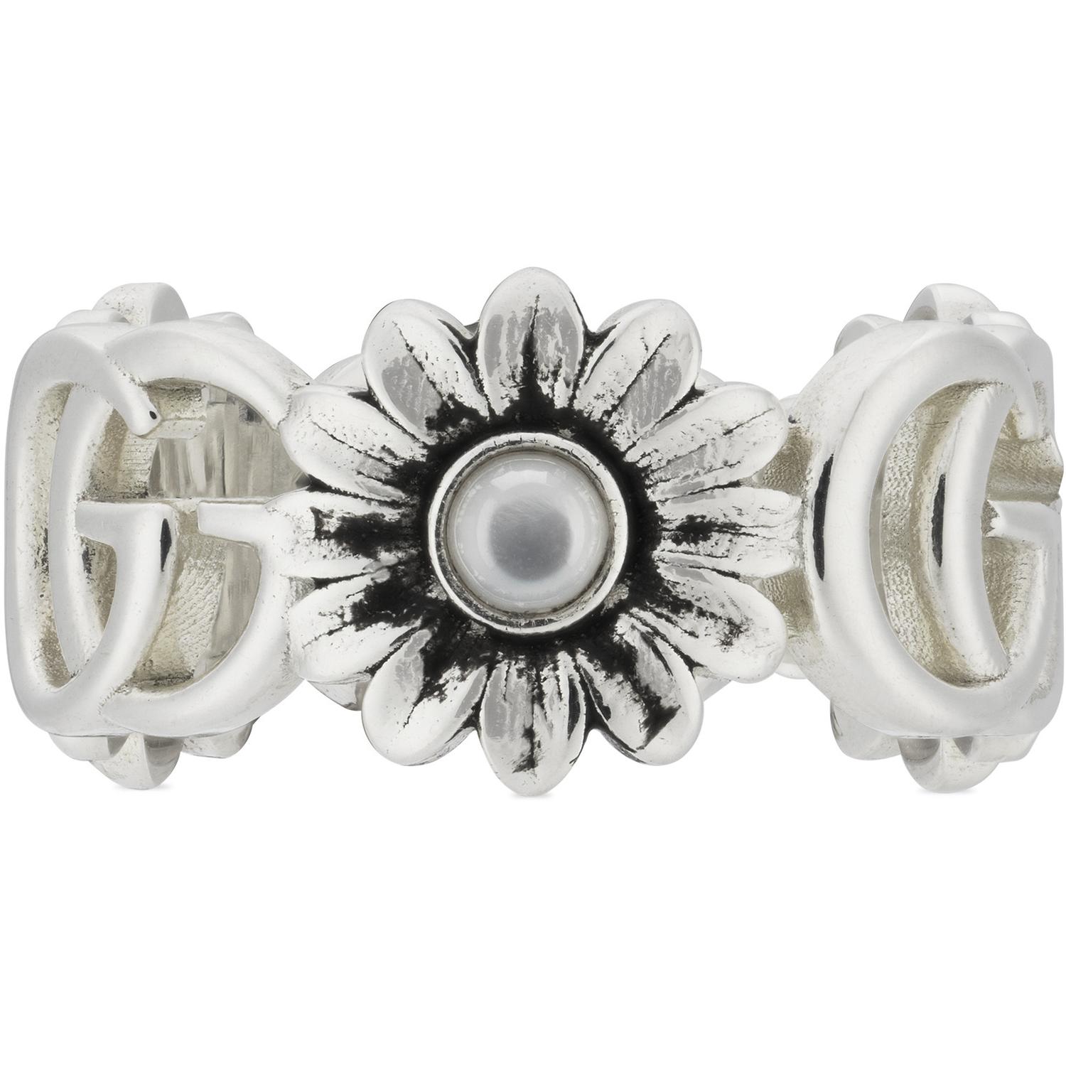 Gucci - YBC527394003 - GG Marmont Ring in sterling silver and mother of pearl with Double G and flower details
