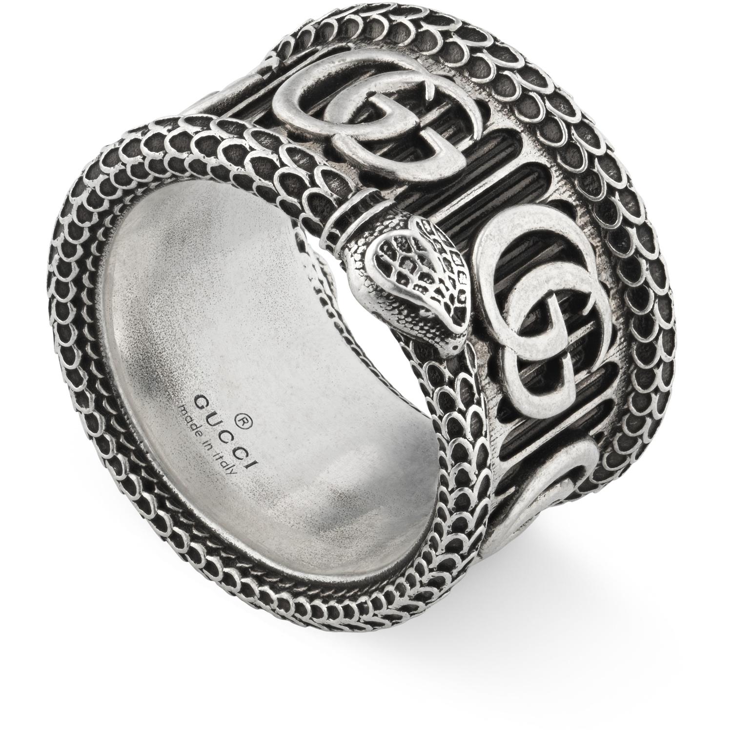 GUCCI - YBC577201001 - 925 sterline d'argento - Ring with Double G and snake motif in aged sterling silver