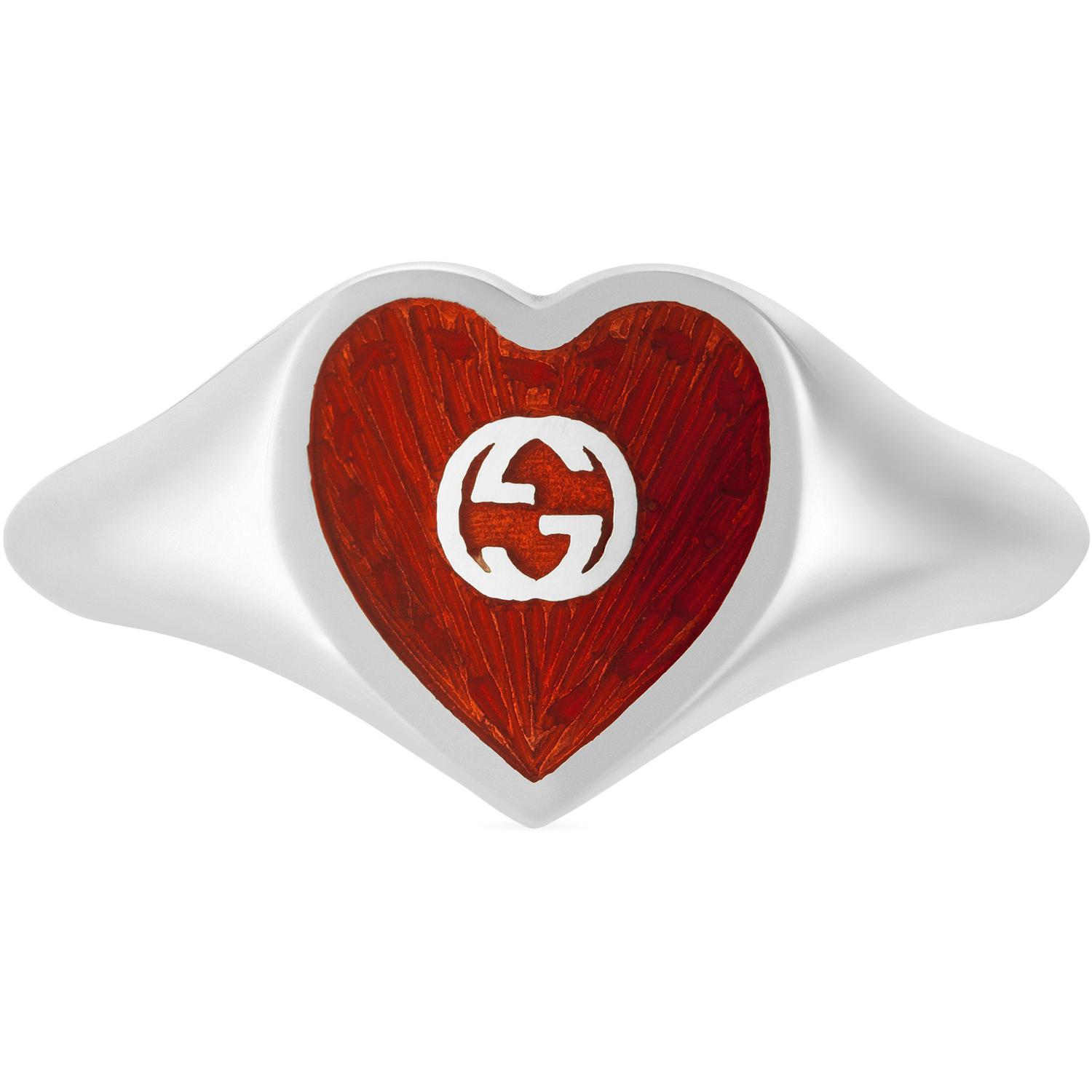 Gucci - YBC645544001 - Argento Sterling 925, Smalto - Ring with Interlocking G enamel heart