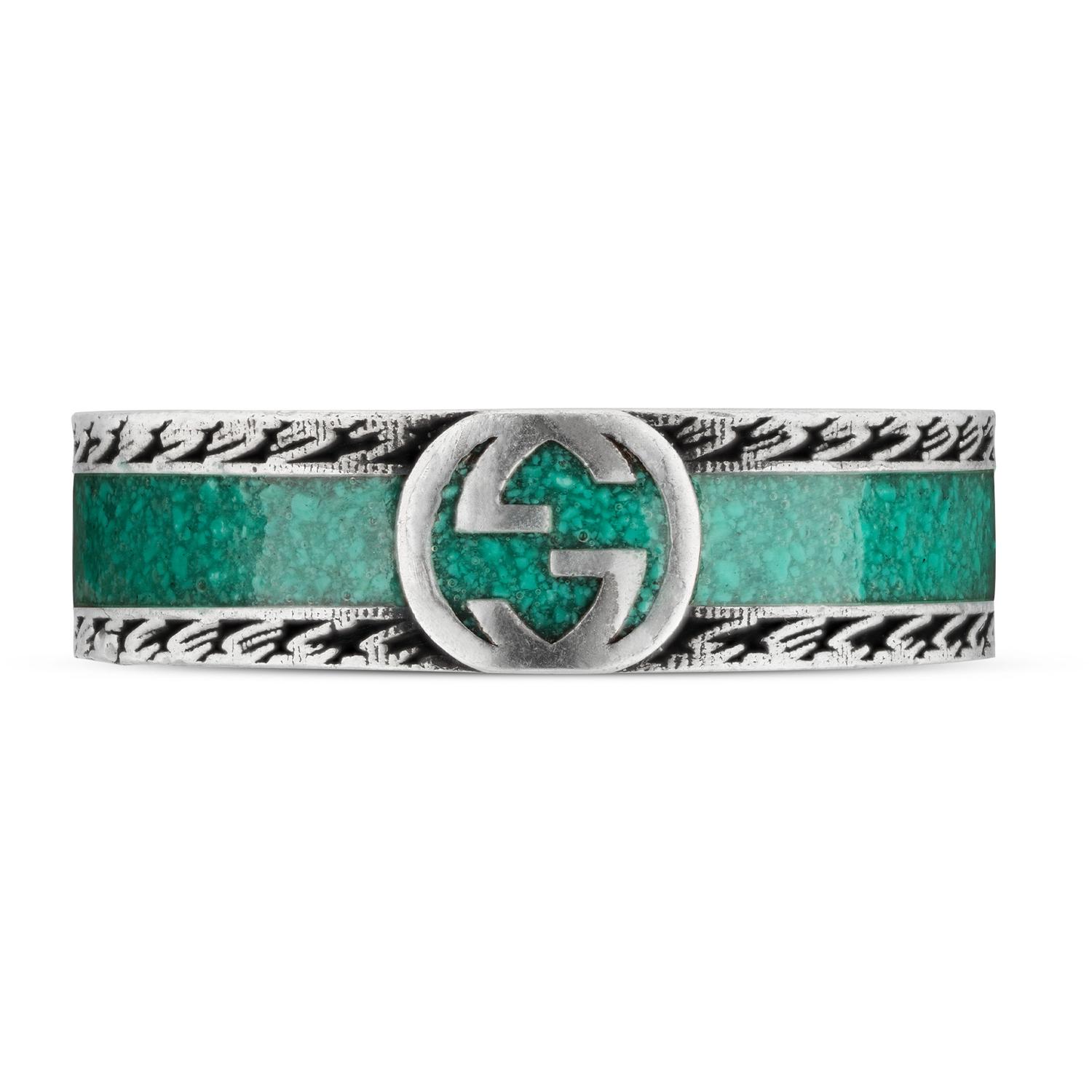 Gucci - YBC645573001 - Interlocking G Ring with motif in sterling silver and turquoise enamel