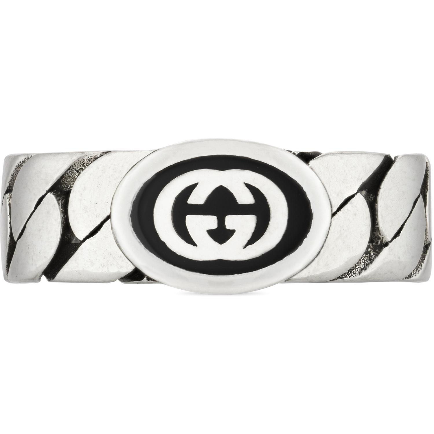 Gucci - YBC678656001 - Interlocking G Ring in sterling silver and black enamel with detail_large