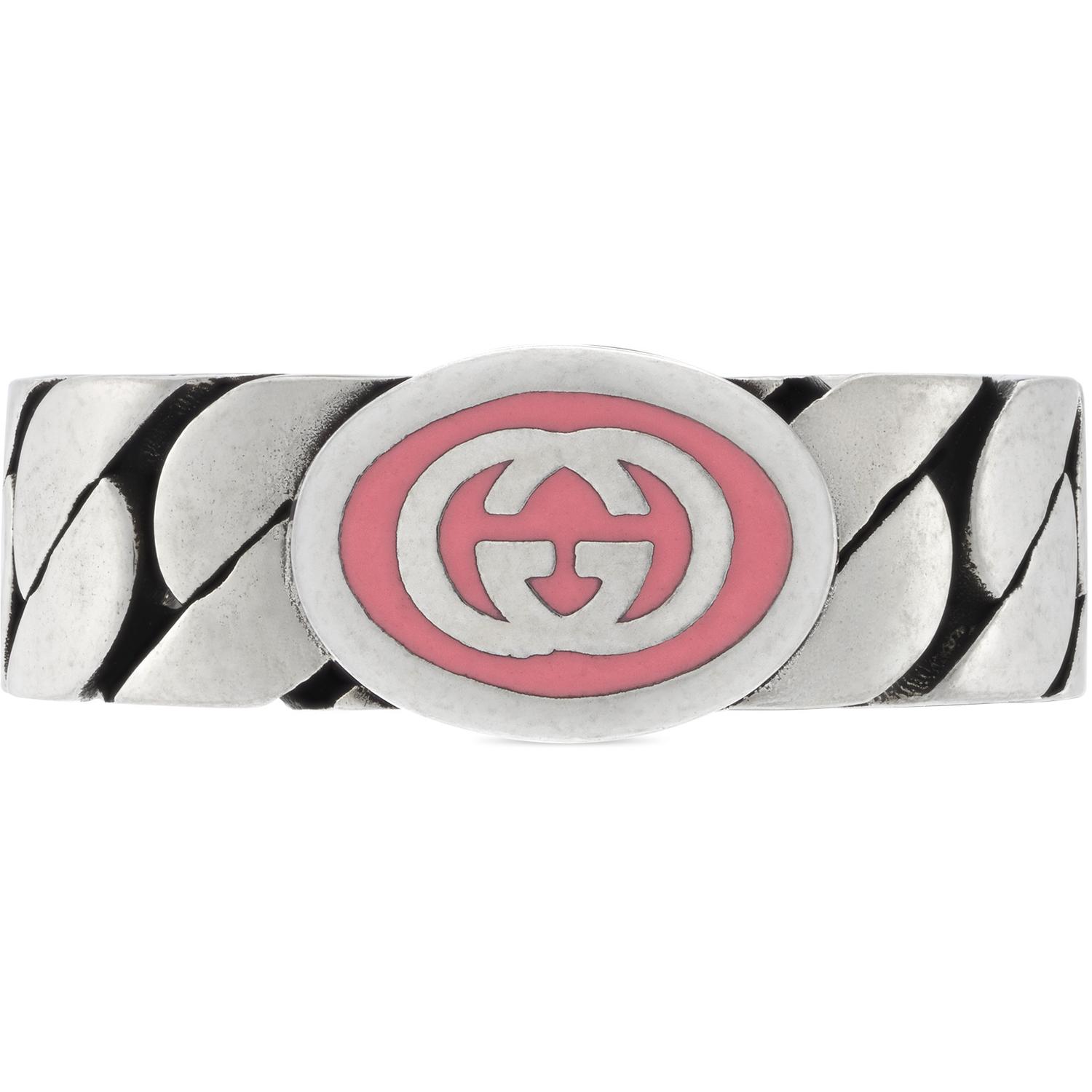 Gucci - YBC701612002 - Argento 925, Smalto - Ring in sterling silver and pink enamel with Interlocking G detail