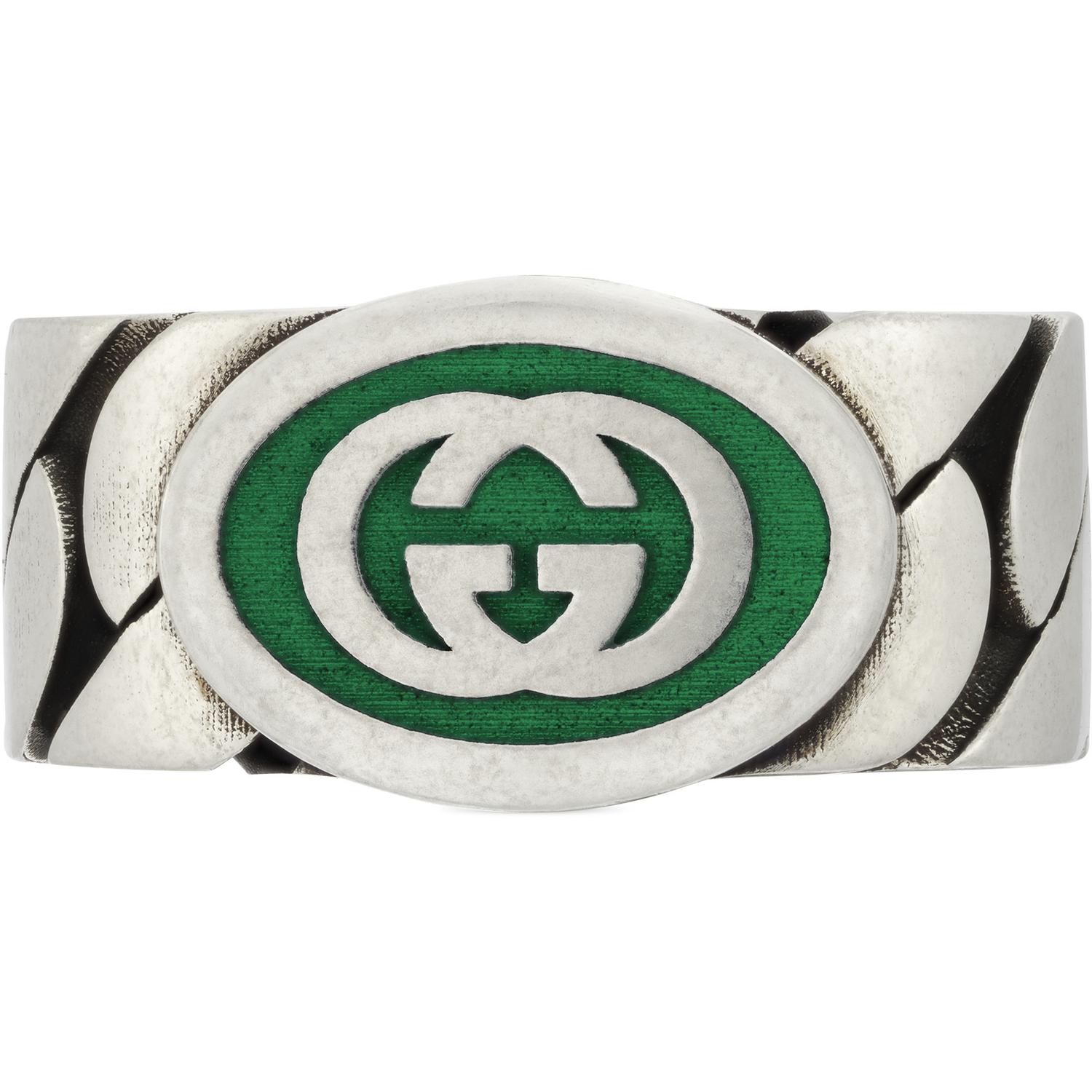 Gucci - YBC753490002 - Argento 925, Smalto - Ring in sterling silver and green enamel with Interlocking G detail