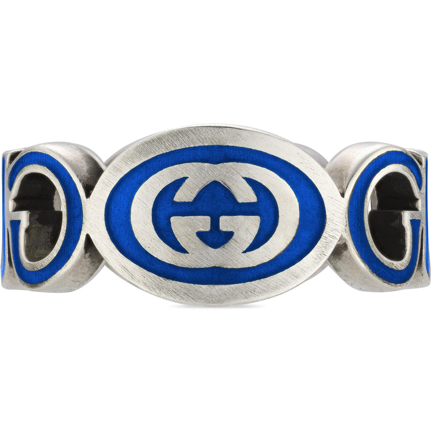 Gucci - YBC753640002 - Argento 925, Smalto - Ring in sterling silver and blue enamel with Gucci script