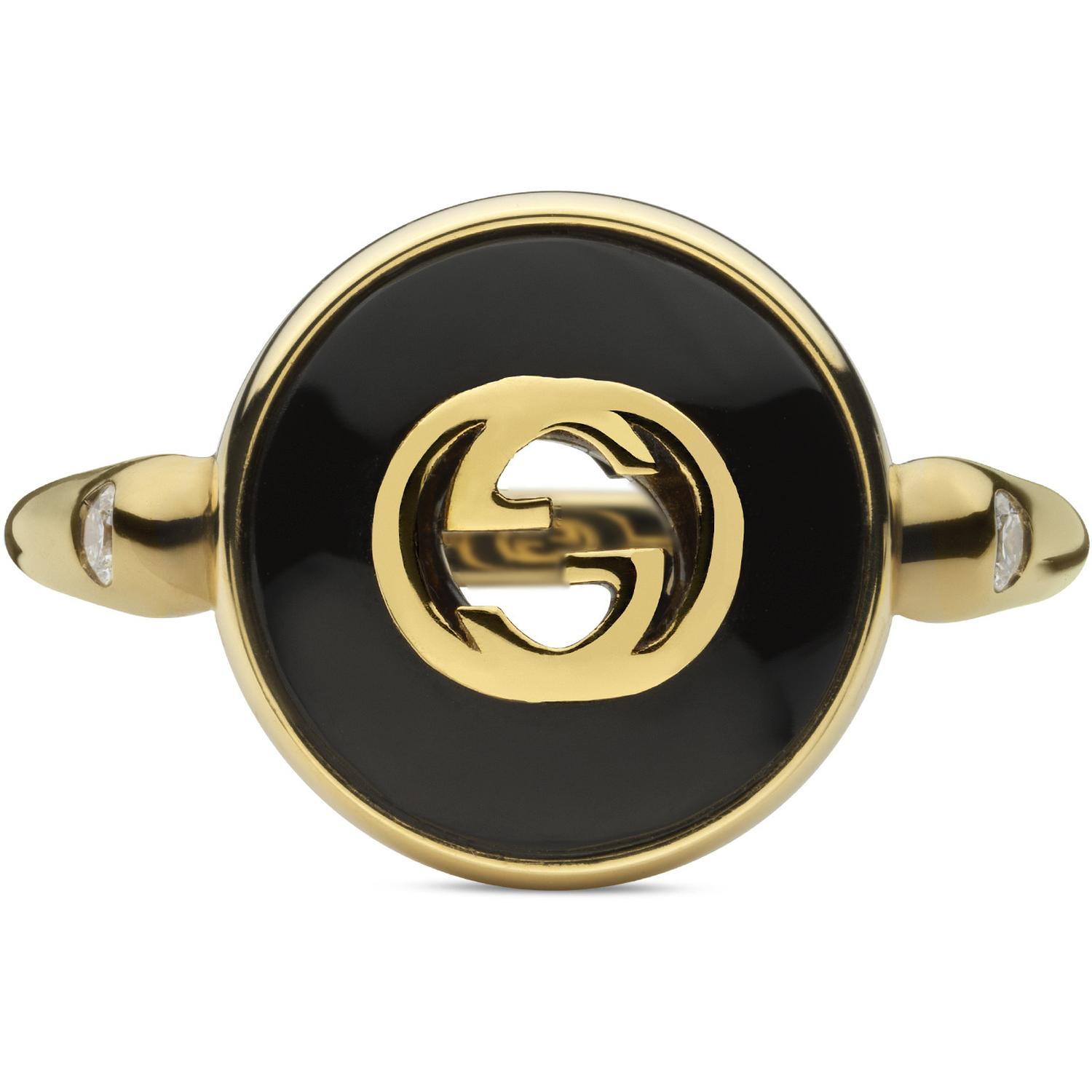 Gucci - YBC786547001 - Gucci Interlocking Ring in yellow gold, onyx and diamond