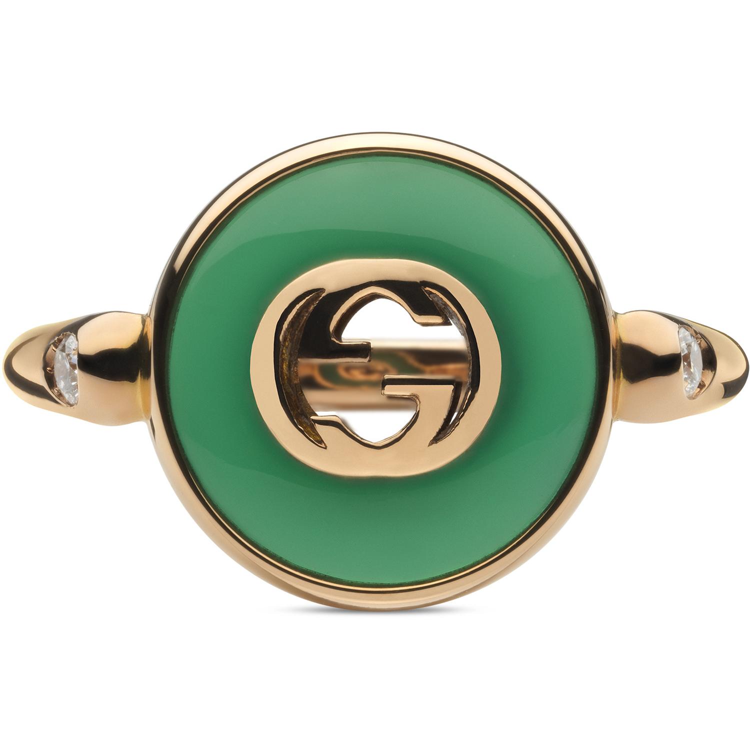 Gucci - YBC786547002 - Gucci Interlocking Ring in pink gold, green agate and diamond