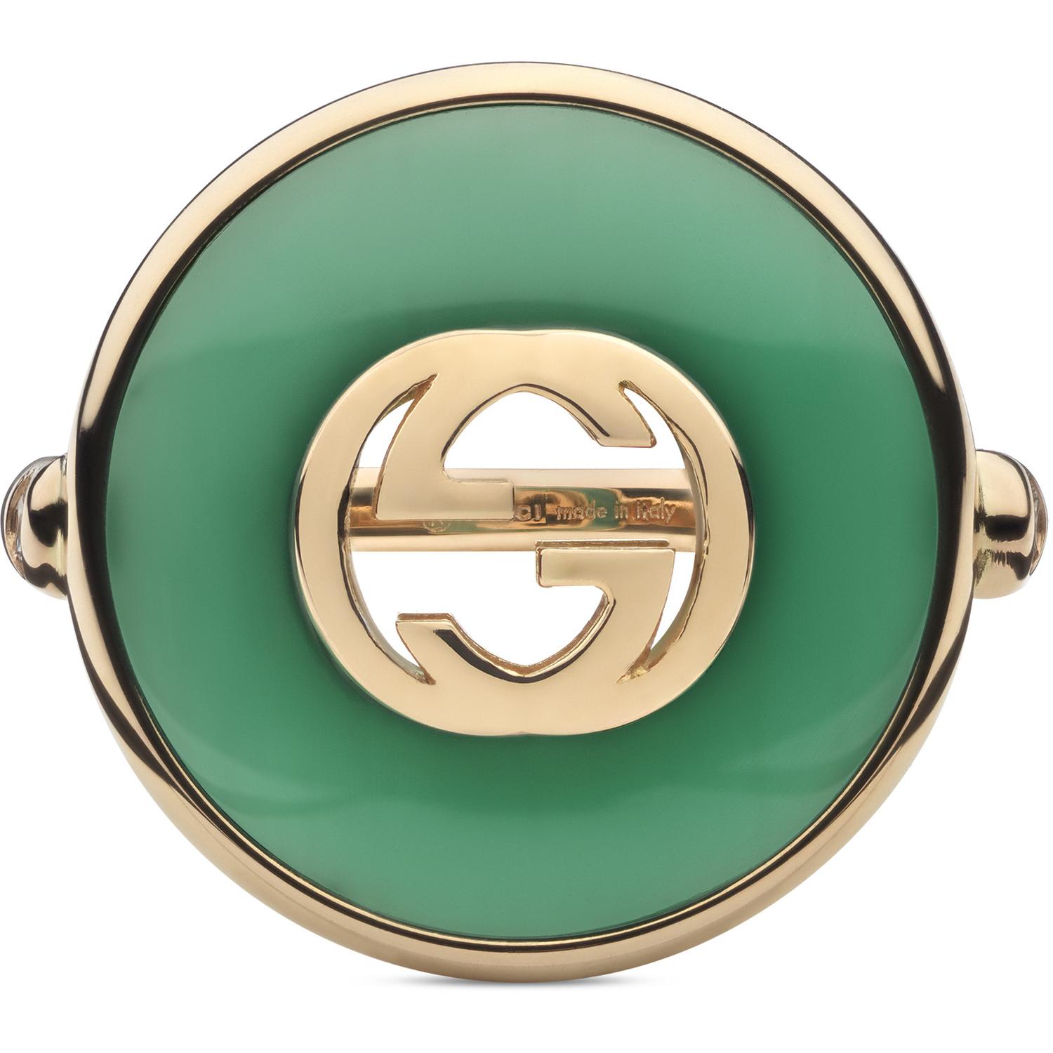 Gucci - YBC786604002 - Gucci Interlocking Ring in pink gold, green agate and diamond