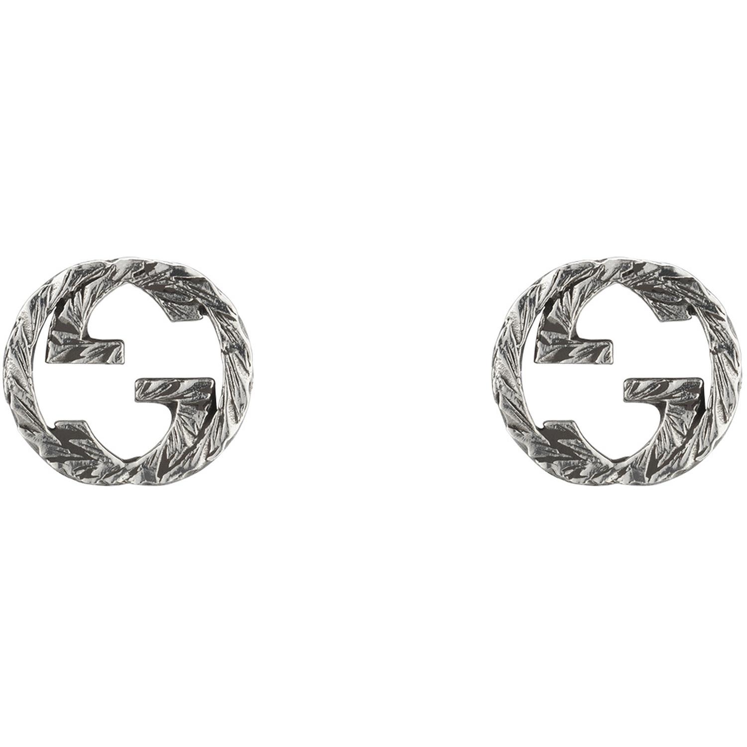 Gucci - YBD457109001 - 925 sterline d'argento - Stud earrings with Interlocking G motif in aged sterling silver