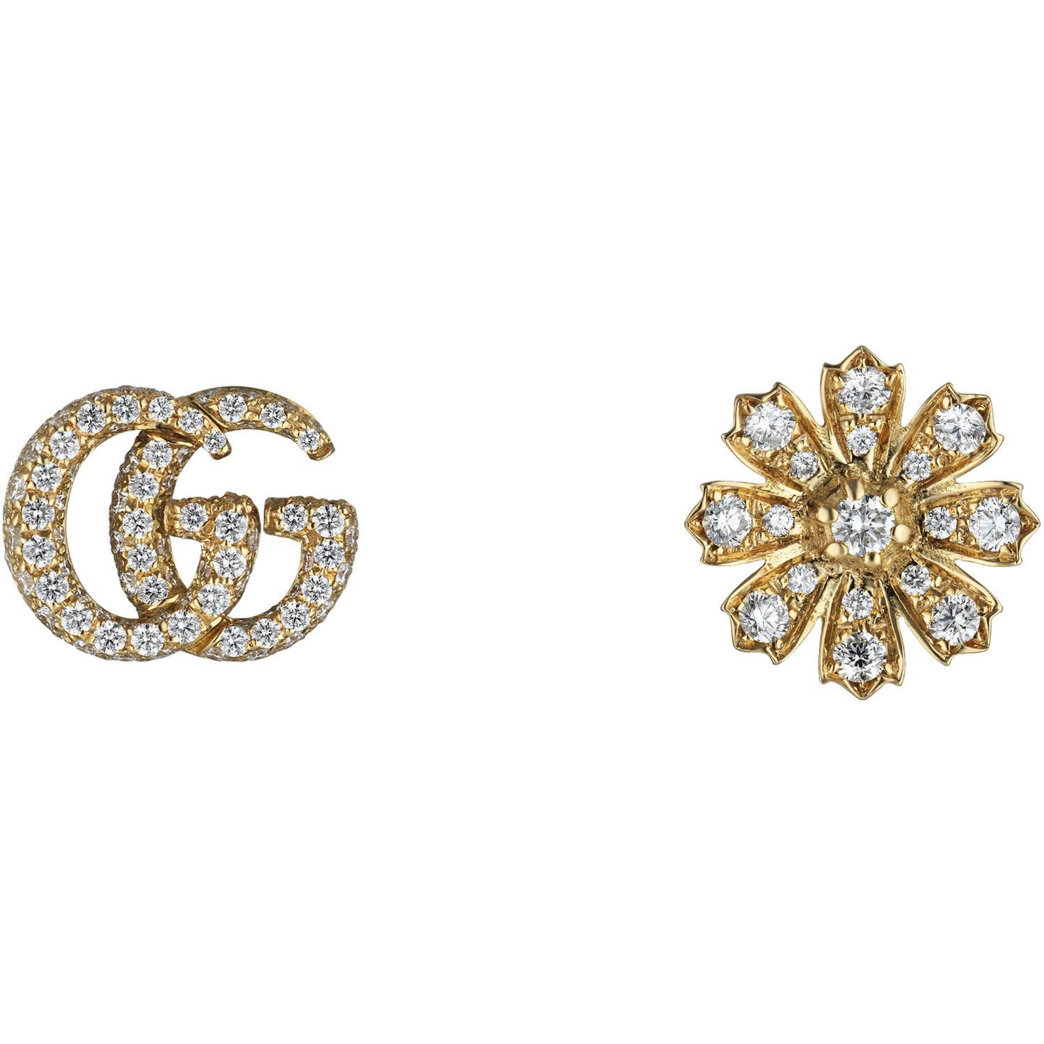 Gucci - YBD582033002 - Flora earrings with Double G detail in yellow gold and diamonds
