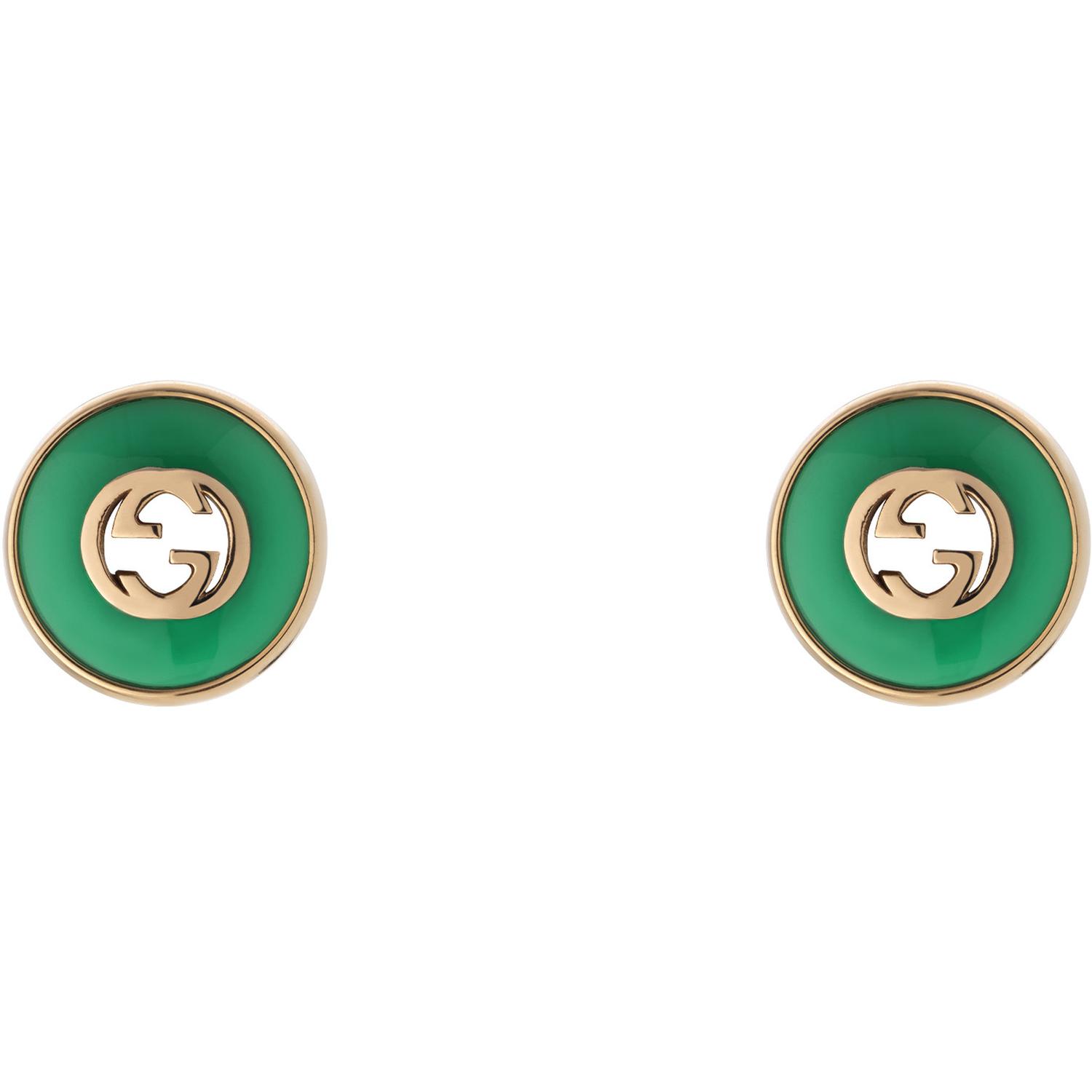 Gucci - YBD786554002 - Gucci Interlocking Stud earrings in pink gold and green agate