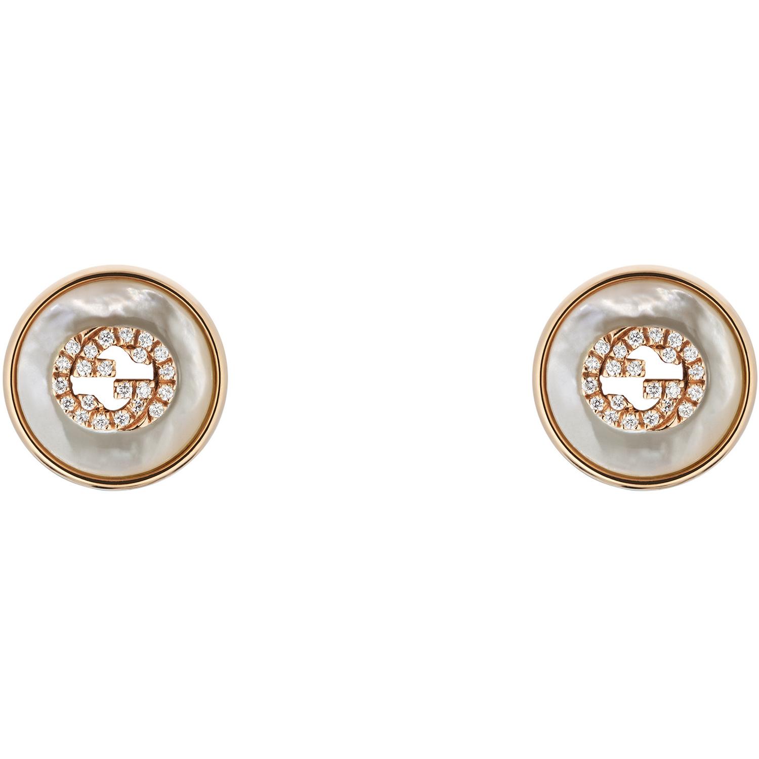 Gucci - YBD786746001 - Gucci Interlocking Stud earrings in pink gold, mop, diamond, GG pavé