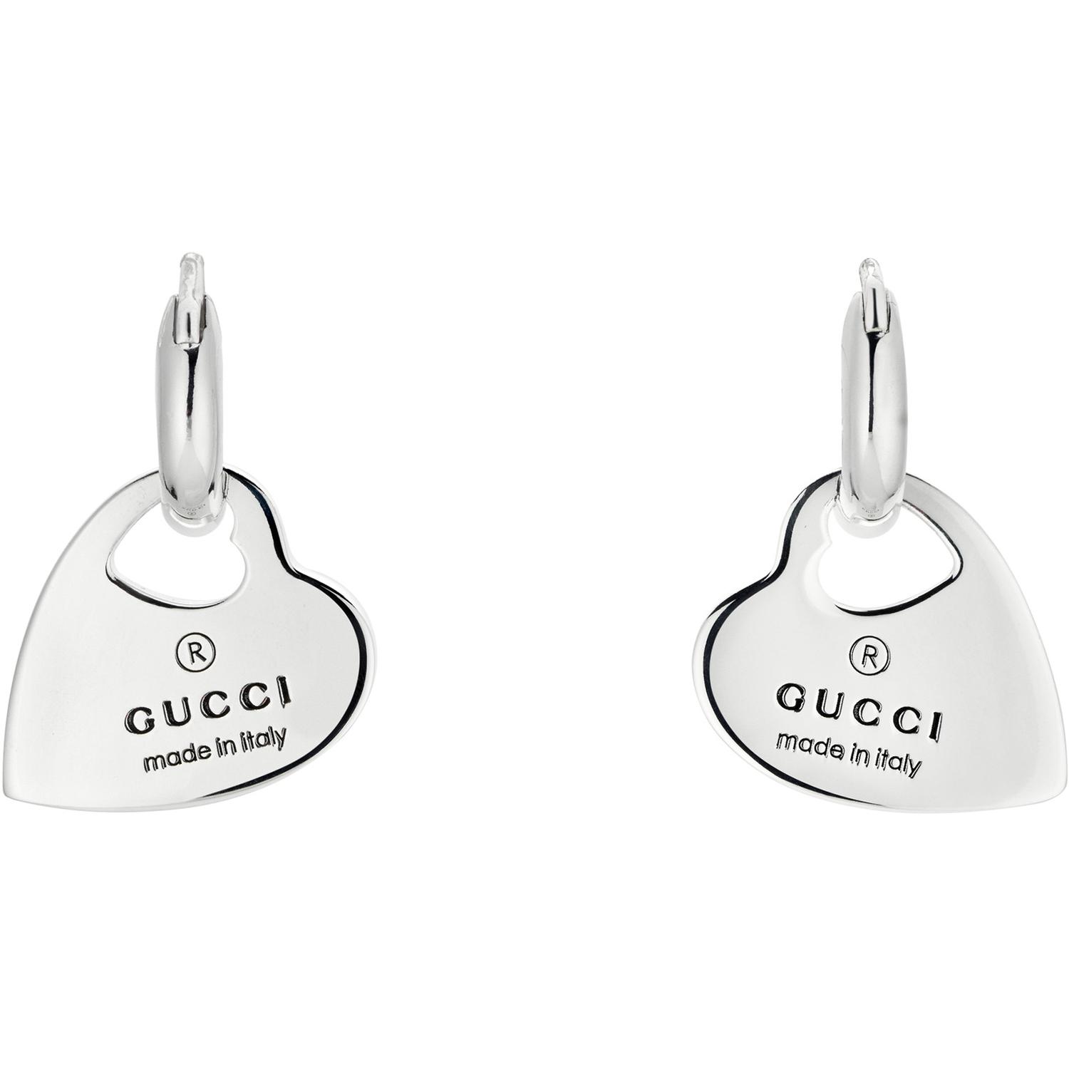 Gucci - YBD796302001 - Trademark Hoop earrings in sterling silver with heart motif charms