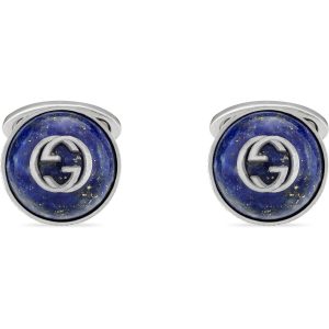 Gucci - YBE645589001 - Interlocking G Cufflinks with motif in sterling silver and lapis