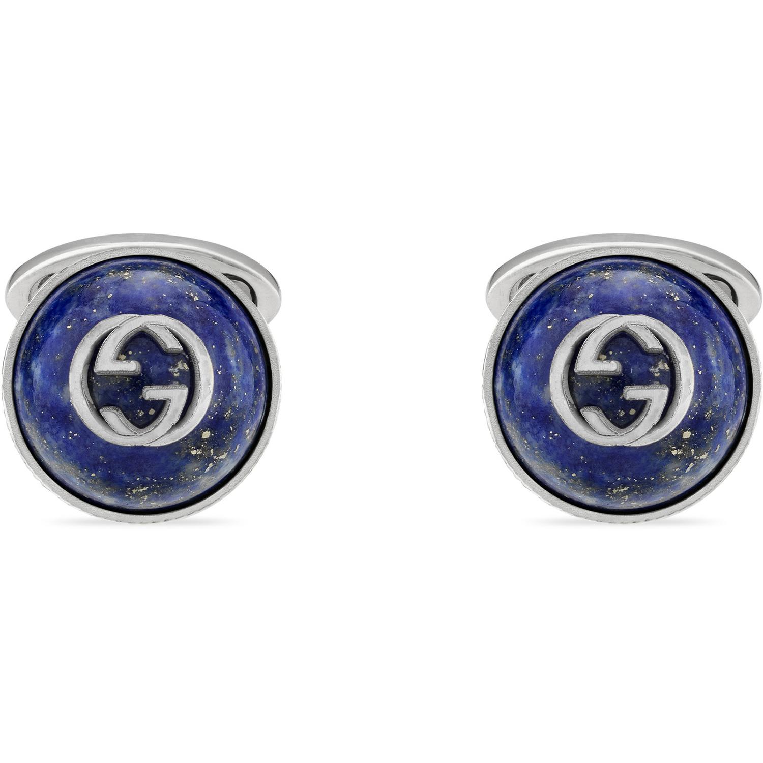 Gucci - YBE645589001 - Interlocking G Cufflinks with motif in sterling silver and lapis