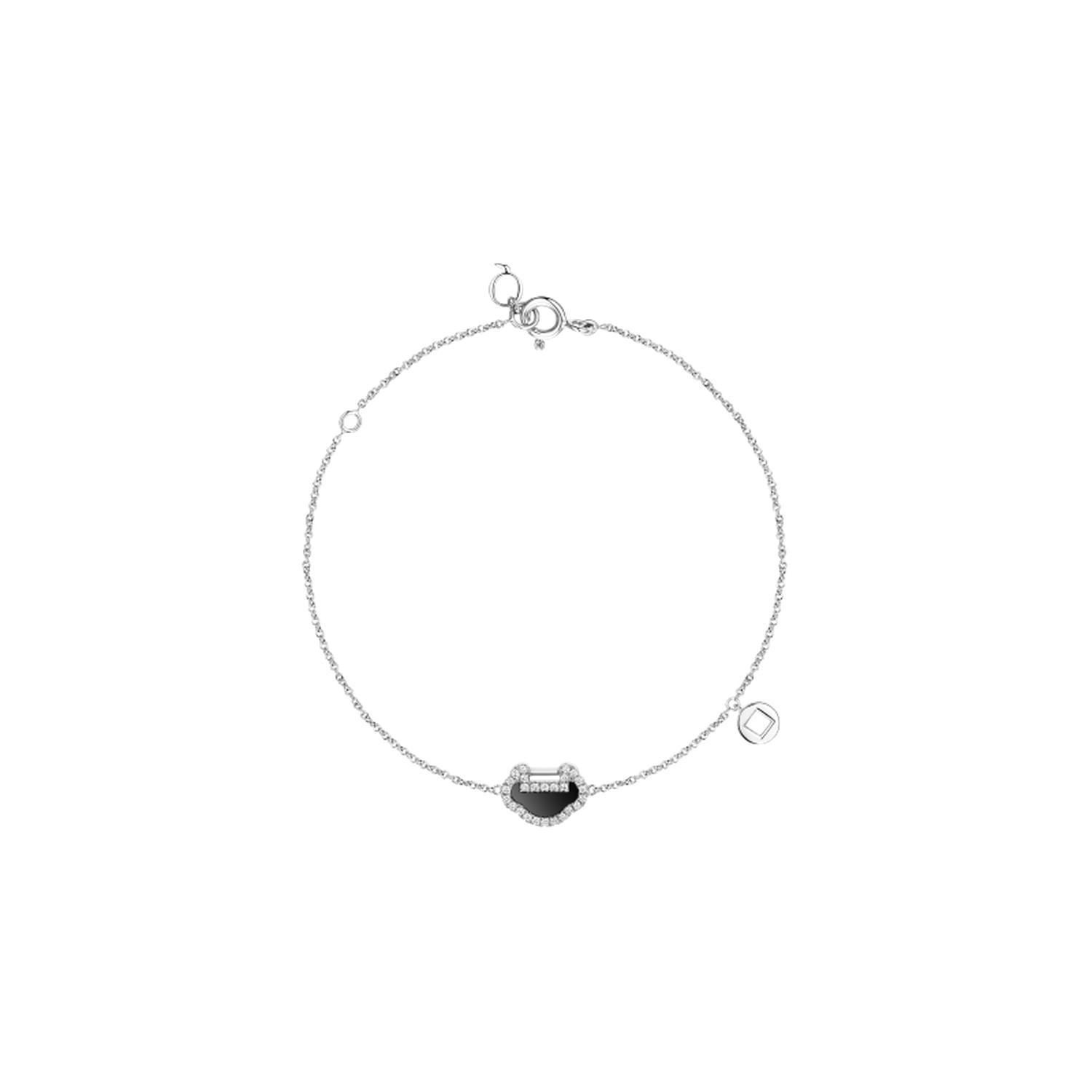 Qeelin - YY-BR0002D-WGDON - BRACCIALE PETITE YU YI IN ORO BIANCO CON DIAMANTI E ONICE
