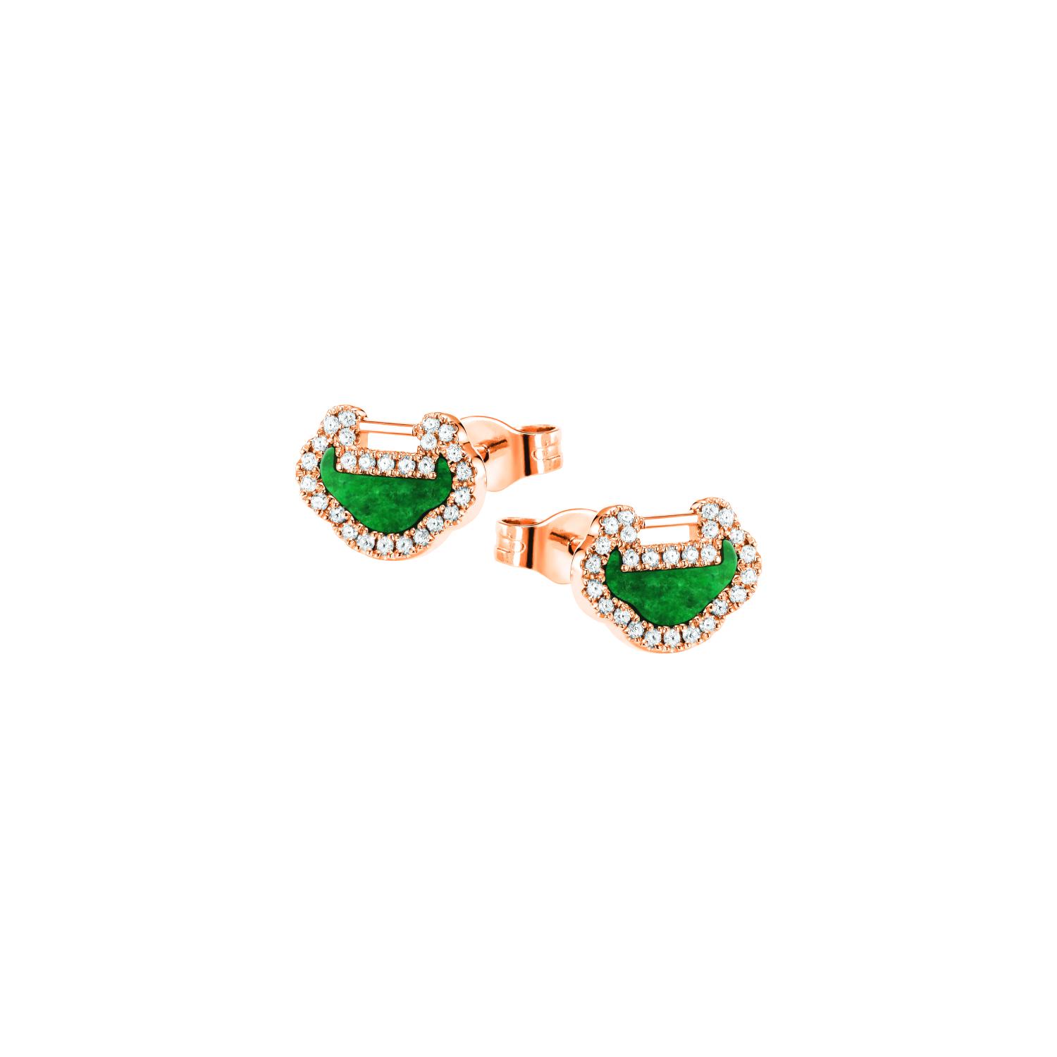 QEELIN - YYEPT3BRGJE - Orecchini a bottone Petite Yu Yi in oro rosa 18 carati con diamanti e giada