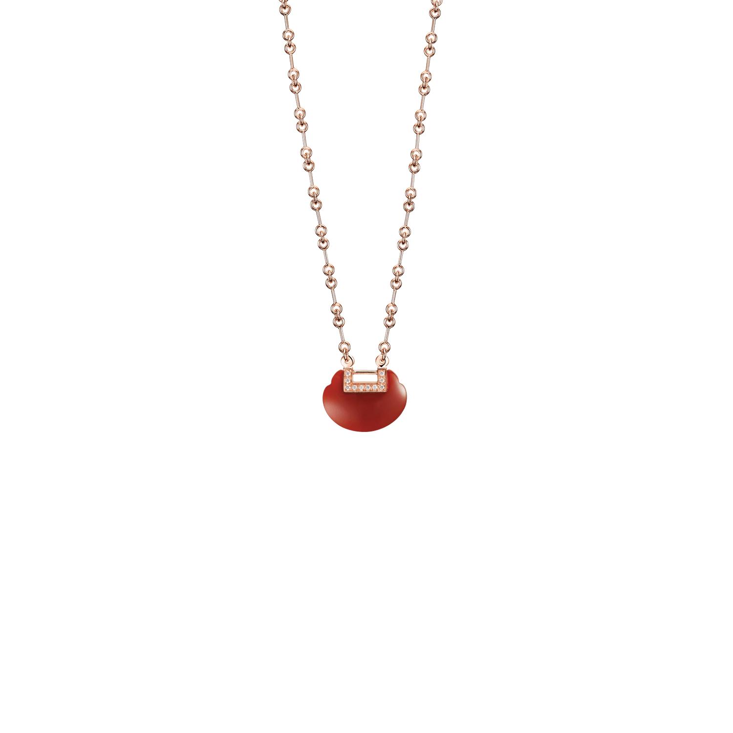 Qeelin - YYN30AQRGRA - Collana piccola Yu Yi in oro rosa 18 carati con diamanti e agata rossa